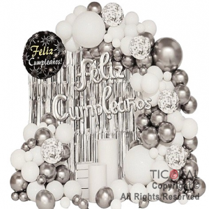 SET DE GLOBOS ARCO XL PLATA Y BLANCO 72 UNIDADES